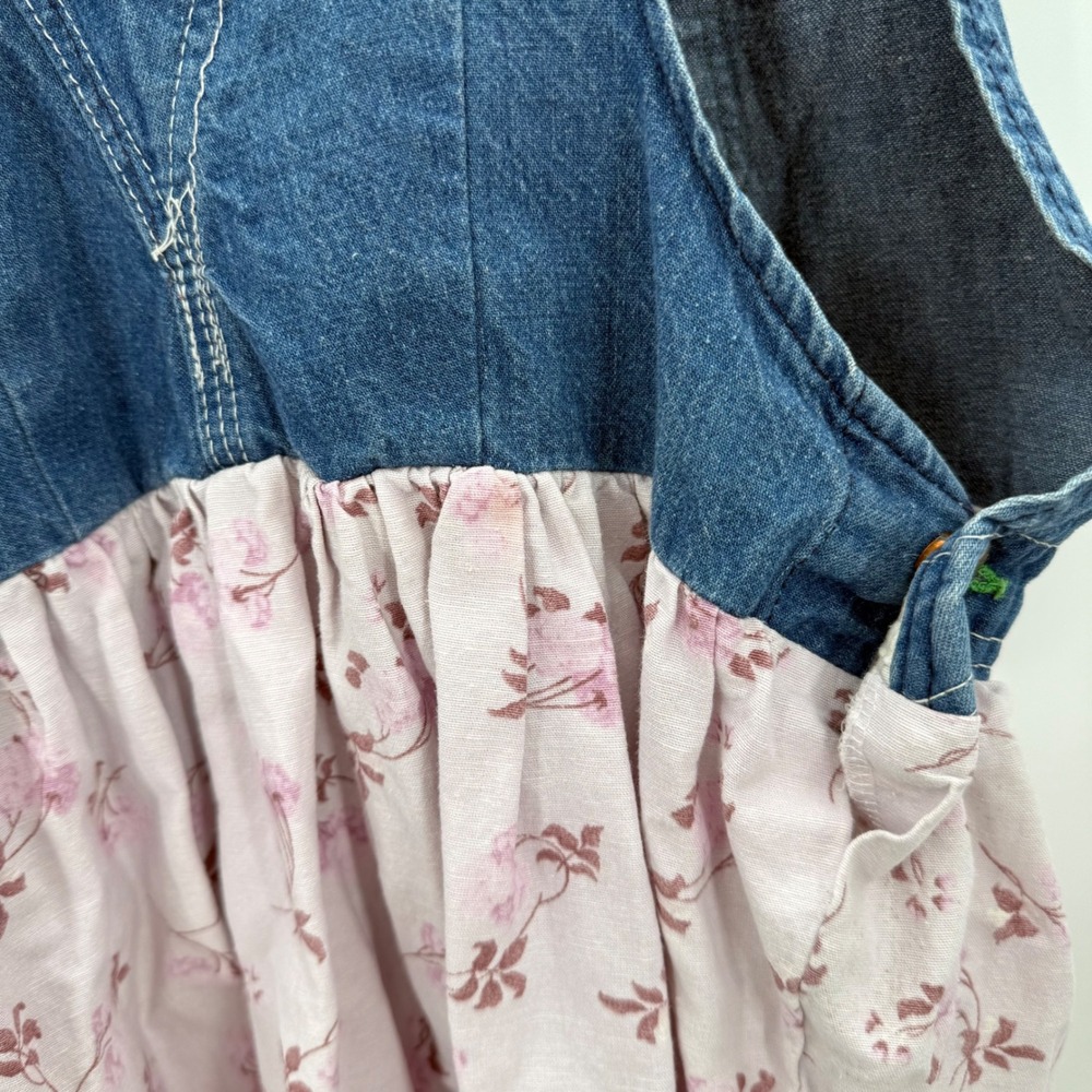 Vintage Washington Dee Cee Upcycled Denim Overall Dress Pink Floral Measurements - Picture 11 of 13